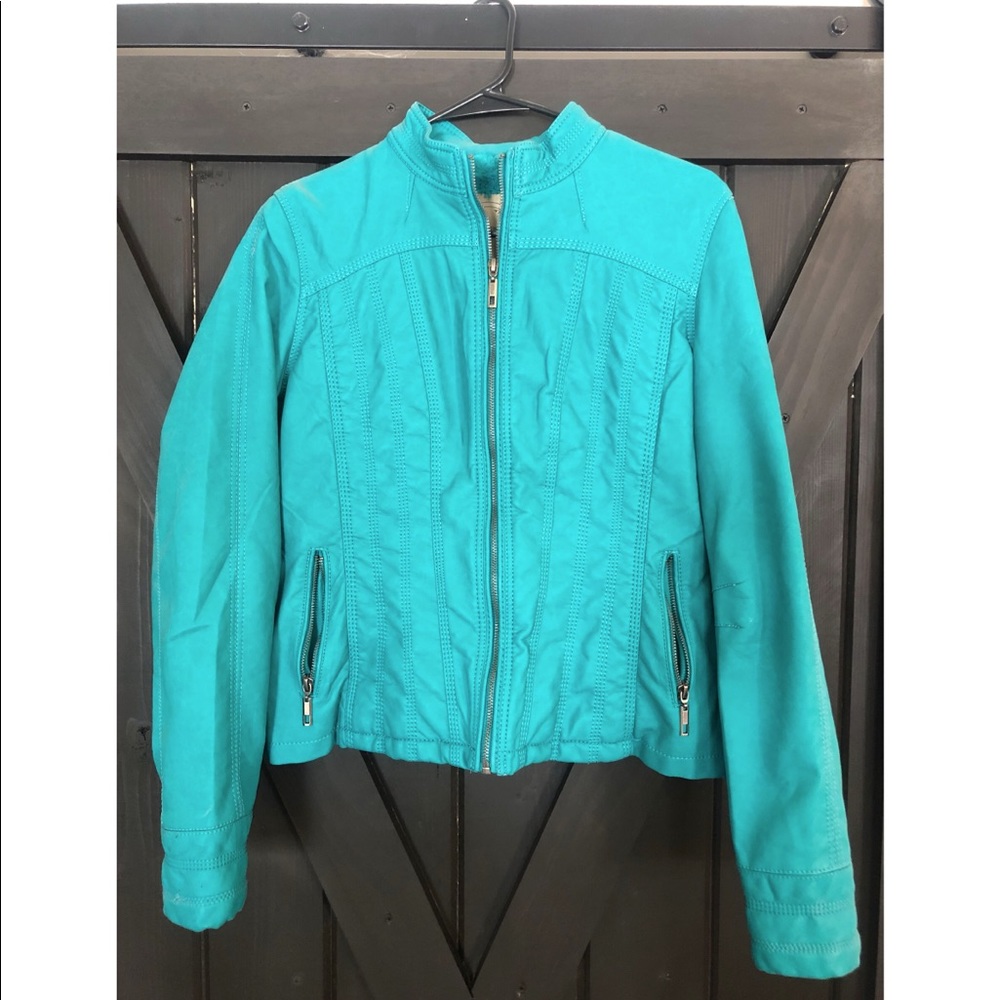 Turquoise Faux Leather Jacket